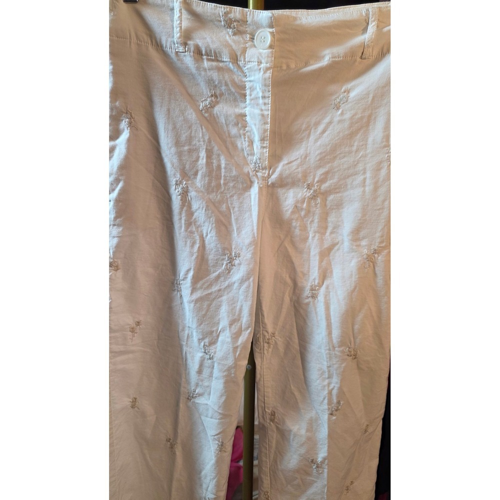 Nicole Miller White Embroidered Wide Leg Linen Rayon Pants Womens Size 2 - Picture 3 of 10
